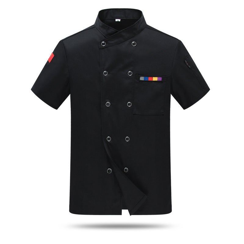 Novel Ding Heng Chef Clothes Short-sleeved Mens and Womens Hotel Restaurant Work Clothes Summer Clothes Cake Room Western Restaurant Kitchen Work Clothes Black 