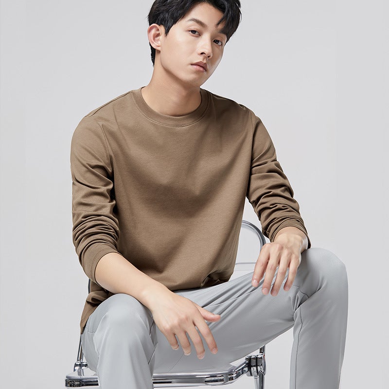 [Liquid Ammonia Technology] Mercerized Cotton Bottoming Men'S Long Sleeve Simple Trend T-Shirt 2025 High-Grade White Top - Image 1