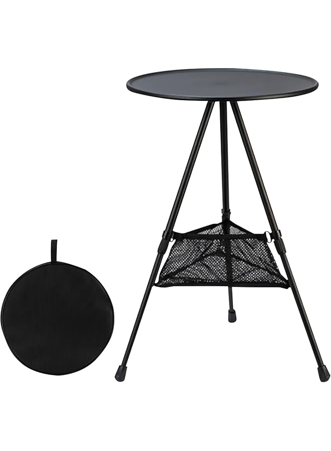 Beauenty Height Adjustable Camping Table, Lightweight Portable Outdoor Table With Carrying Bag, 38Cm Waterproof Abs Tabletop, Aluminium Alloy Tripod Support (Black) - Image 1