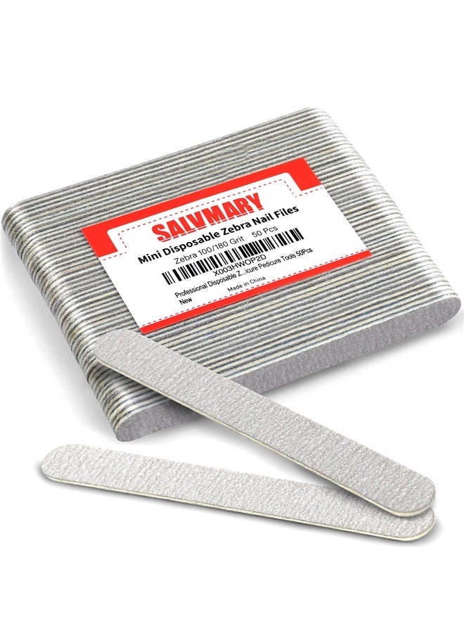 Salvmary Professional Disposable Zebra Nail Files 100/180 Grit 5" Double Sided Emery Board Manicure Pedicure Tools 50Pcs - Image 1