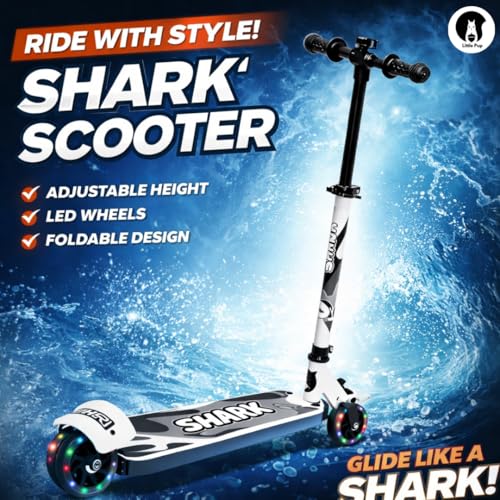 Little Pup Kids Scooter with LED Light Up Wheels, Foldable Design, Height Adjustable, White and Black, 2-Wheel Kick Scooter - Image 3