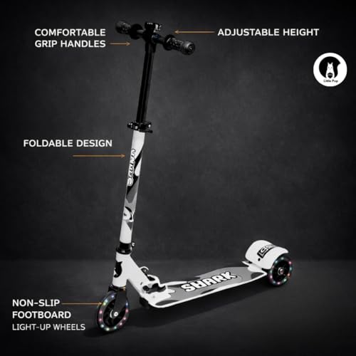 Little Pup Kids Scooter with LED Light Up Wheels, Foldable Design, Height Adjustable, White and Black, 2-Wheel Kick Scooter - Image 5