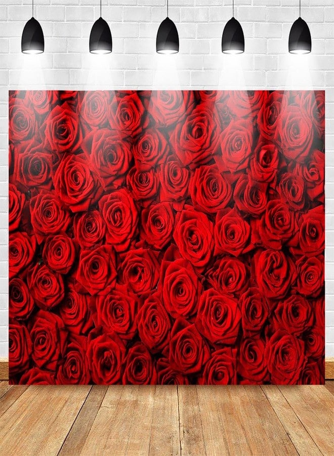 Avezano Valentine's Day Backdrop Rose Flower Wall Photo Background Red Rose Wedding Bridal Shower Photography Backdrop Mother's Day Birthday Party Dessert Table Banner (7x5ft) - Image 1