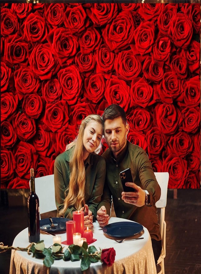 Avezano Valentine's Day Backdrop Rose Flower Wall Photo Background Red Rose Wedding Bridal Shower Photography Backdrop Mother's Day Birthday Party Dessert Table Banner (7x5ft) - Image 3