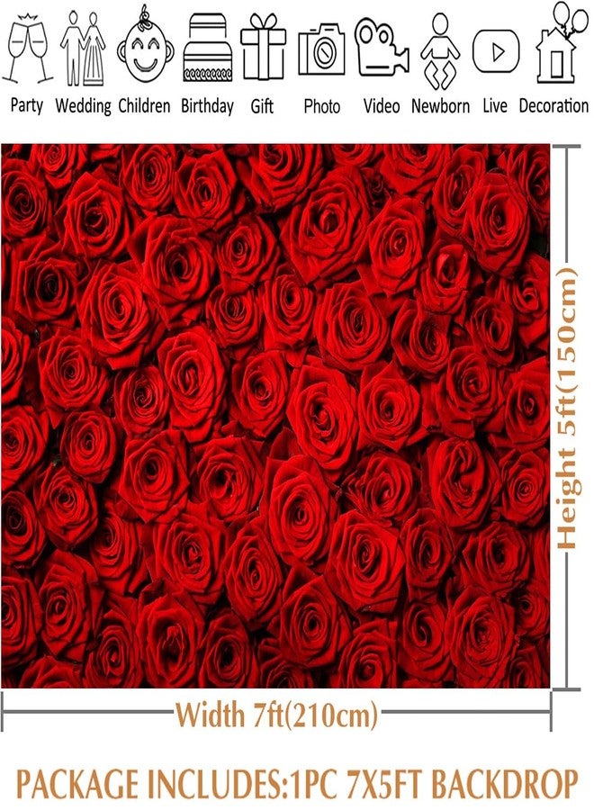 Avezano Valentine's Day Backdrop Rose Flower Wall Photo Background Red Rose Wedding Bridal Shower Photography Backdrop Mother's Day Birthday Party Dessert Table Banner (7x5ft) - Image 5
