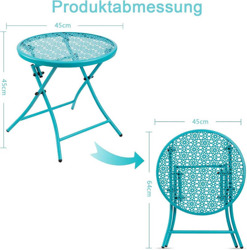 TeoKJ Folding Outdoor Side Table, Anti Rust Small Patio Table Round, Small garden table Metal End Table with Flower Cutouts for Porch Yard Balcony Deck Lawn, Blue - Image 3