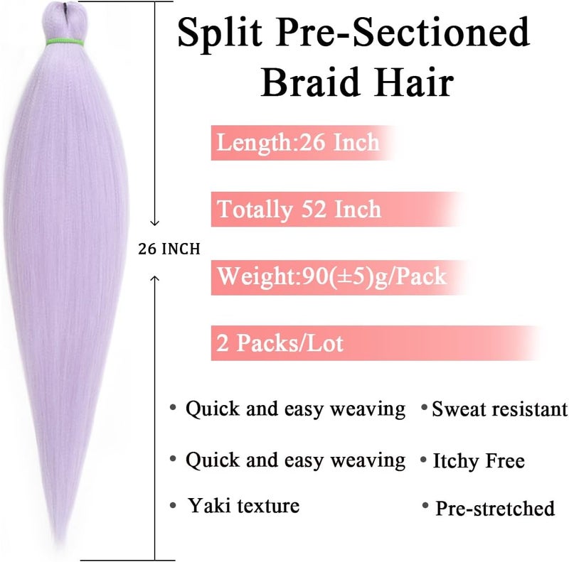 Leeven 26 Inch 2 Packs Light Purple Braiding Hair Pre Stretched lavender braiding hair Prestretched Braiding Hair Extensions(Light purple#) - Image 2