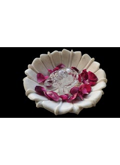 R&M R&M RM Marble Flower Bowl with Glass Tortoise - White| Marble Puja Place Bowl | Marble Flower Bowl | Marble Living Room Center Table Bowl Marble Candle Holder  - Image 1
