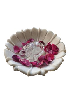 R&M R&M RM Marble Flower Bowl with Glass Tortoise - White| Marble Puja Place Bowl | Marble Flower Bowl | Marble Living Room Center Table Bowl Marble Candle Holder  - Image 2