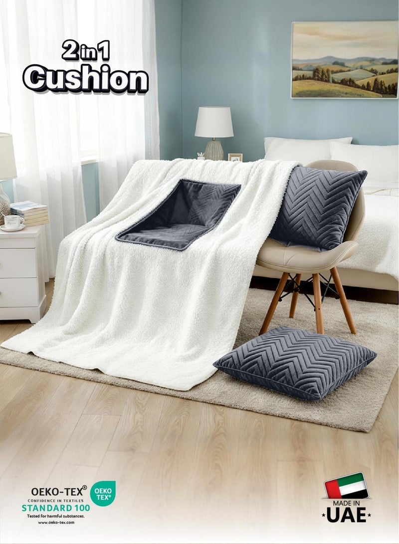 كوتون هوم بطانية قطن Home® DIY، بطانية شيربا مقاس 160 × 220 سم - بطانية مخملية فائقة النعومة لتوفير أقصى درجات الدفء والراحة، مع سحاب يمكن تحويله إلى وسادة، رمادي - Image 4