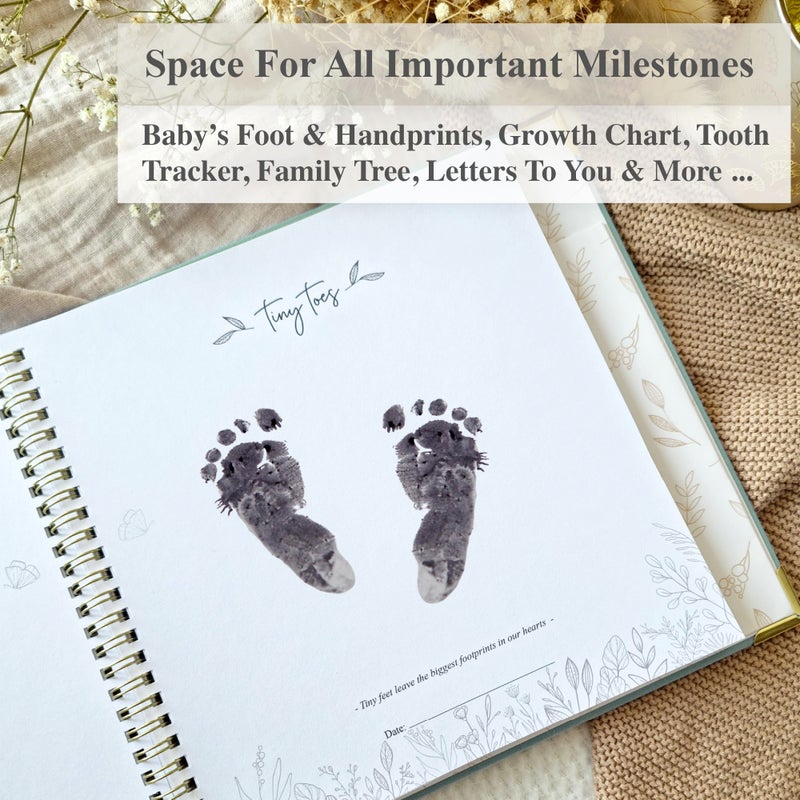 Olive & Lark Baby Book Keepsake Boy or Girl Timeless Baby Memory Book First 5 Years for Baby Shower Gender Neutral Baby Scrapbook New Mom Gift Baby Journal from Birth to Age 5 Milestone Book Sage Green - Image 4