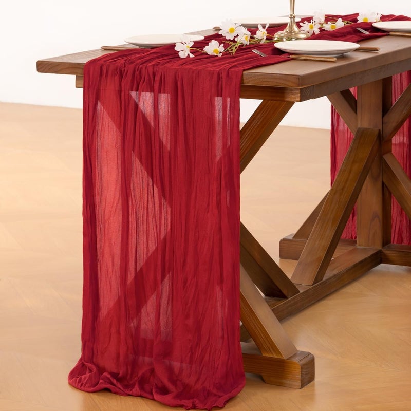 Socomi 6pcs Red Cheesecloth Table Runner Boho Rustic Gauze 120 inch 10FT Cheese Cloth Runner for Wedding Party Baby Shower Birthday Home Decor Holiday Decorations - Image 5