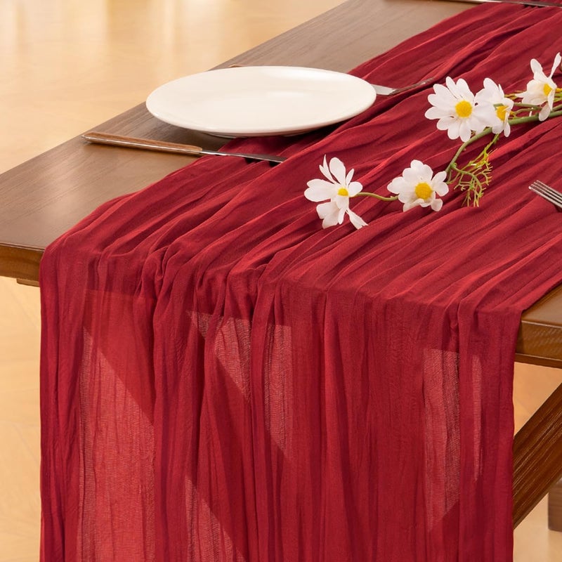Socomi 6pcs Red Cheesecloth Table Runner Boho Rustic Gauze 120 inch 10FT Cheese Cloth Runner for Wedding Party Baby Shower Birthday Home Decor Holiday Decorations - Image 1