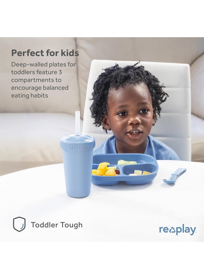 Re-Play Toddler Plates with Dividers - Deep-Walled 3 Compartments Divided Plates for Kids - Dishwasher & Microwave Safe - Made in USA - Set of 6-7.37" x 7.37" x 1.25" - Crayon Box - Image 3