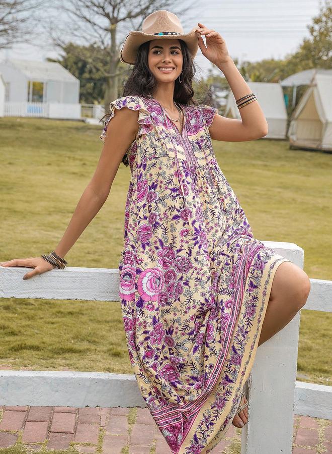 Take Two Floral A-Line Ankle Length Dress with Short Sleeves - Image 5