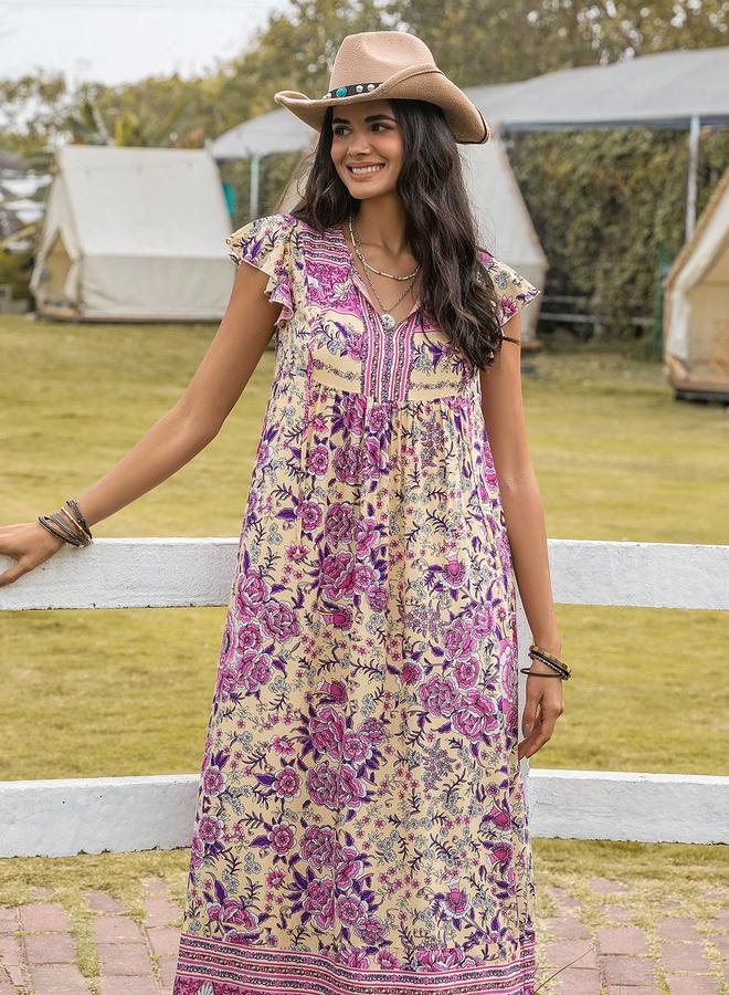 Take Two Floral A-Line Ankle Length Dress with Short Sleeves - Image 2