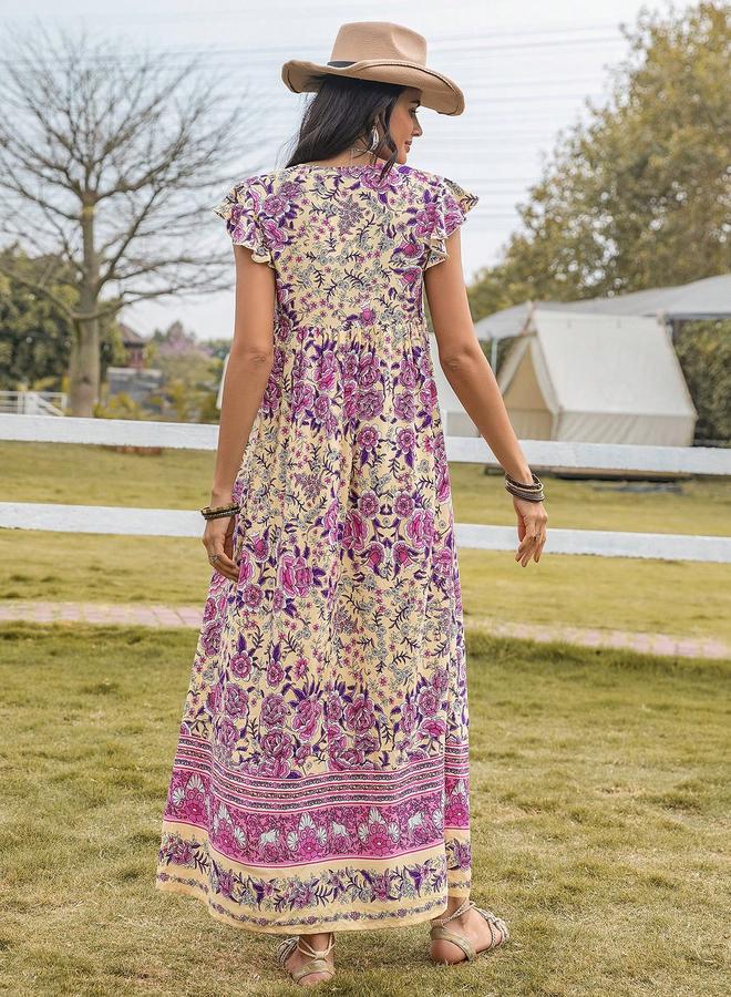 Take Two Floral A-Line Ankle Length Dress with Short Sleeves - Image 3