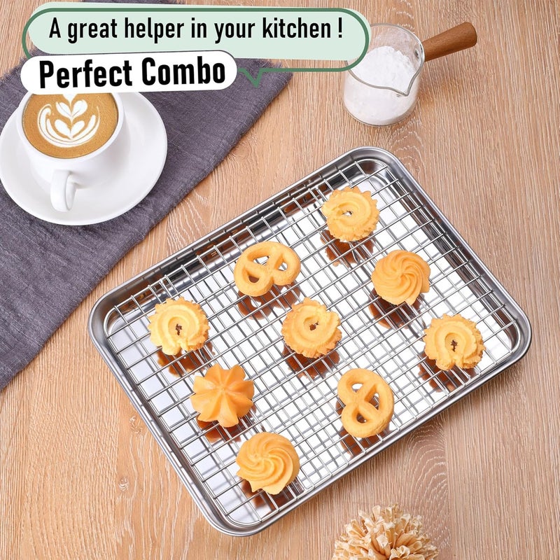 Homikit Cookie Sheet with Rack, 10 x 8 Inch Stainless Steel Small Baking Sheet with Wire Rack Set for Baking Roasting Cooling, Small Toaster Oven Pan Bacon Tray, Non-Toxic & Dishwasher Safe - Image 3