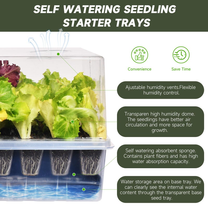 Adawook Self-Watering Seed Starter Tray, Seed Starter Kit Self Water, Germination Trays for Seed Starting with High Humidity Domes (Tray, 120 Cells) - Image 2