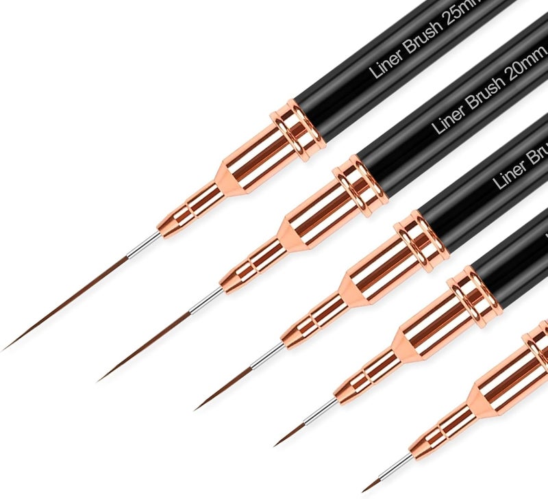 sularpek 5 Pcs Nail Art Brushes, Nail Art Liner Brushes, Painting Design Brush Set, Detail Nail Drawing Tool for Long Lines, Thin Details, Fine Drawing Sizes 4/8/12/20/25mm, Black - Image 1