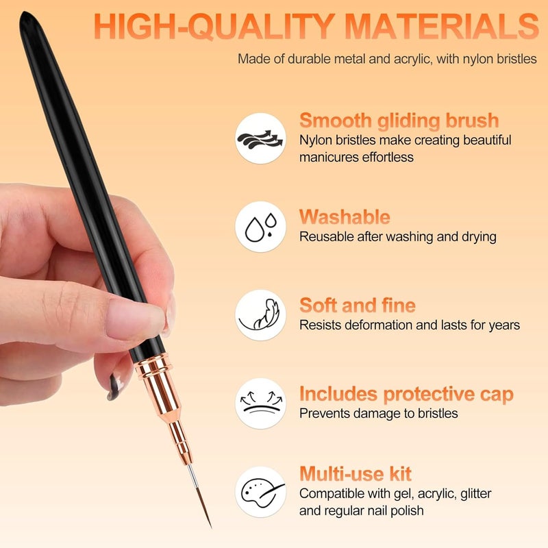 sularpek 5 Pcs Nail Art Brushes, Nail Art Liner Brushes, Painting Design Brush Set, Detail Nail Drawing Tool for Long Lines, Thin Details, Fine Drawing Sizes 4/8/12/20/25mm, Black - Image 4