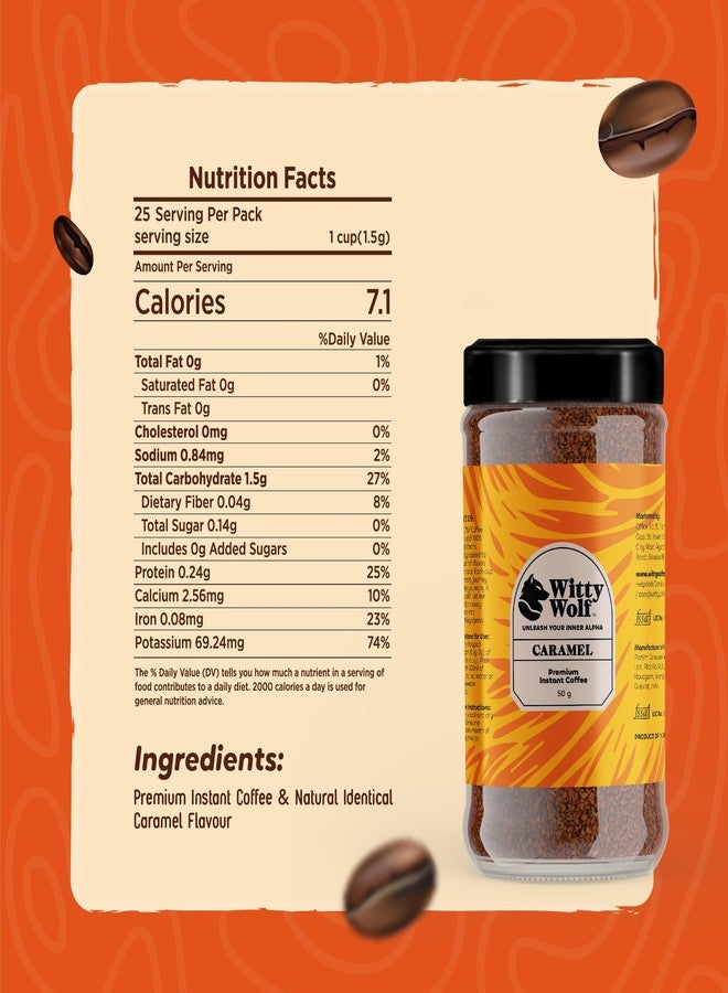 Witty Wolf Premium Caramel Instant Flavored Coffee Combo (50gm + 50gm) | Espresso, Latte & Cappuccino | Hot & Cold Coffee (Pack of 2) - Image 5