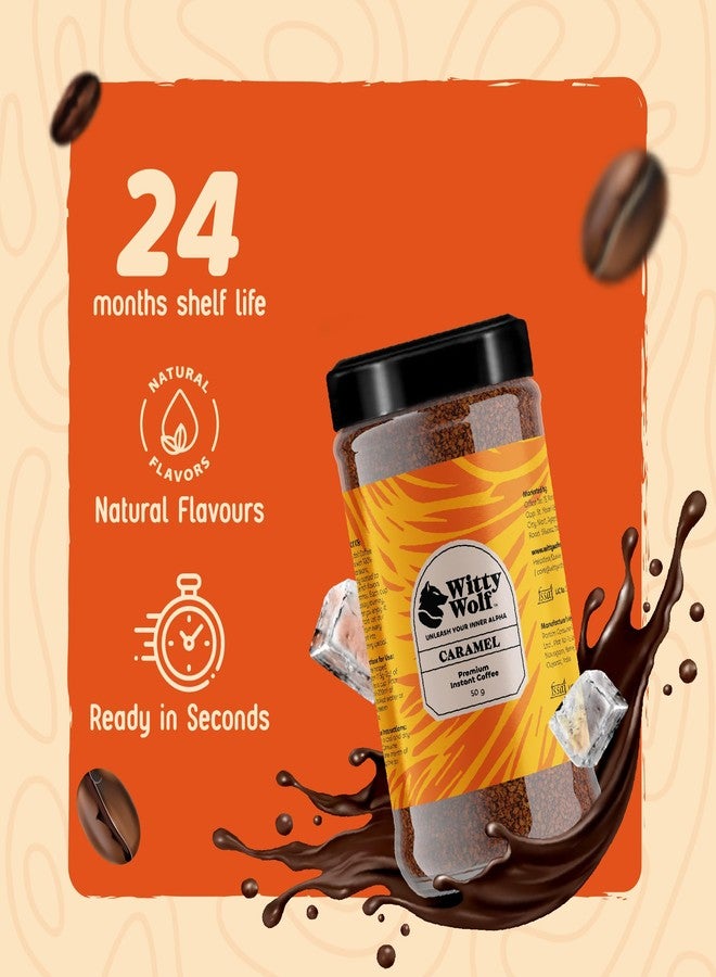 Witty Wolf Premium Caramel Instant Flavored Coffee Combo (50gm + 50gm) | Espresso, Latte & Cappuccino | Hot & Cold Coffee (Pack of 2) - Image 4