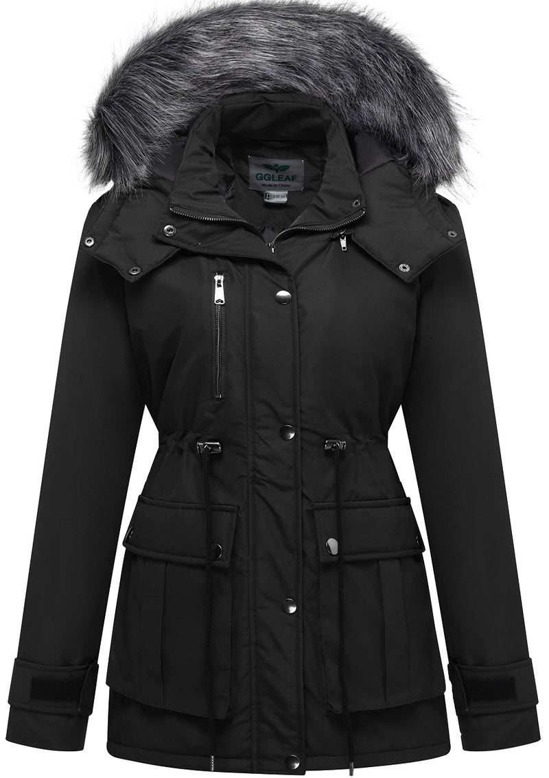 GGleaf Womens Thicken Parka Quilted Puffer Jacket Winter Coat Warm with Removable Hood Black XXLarge