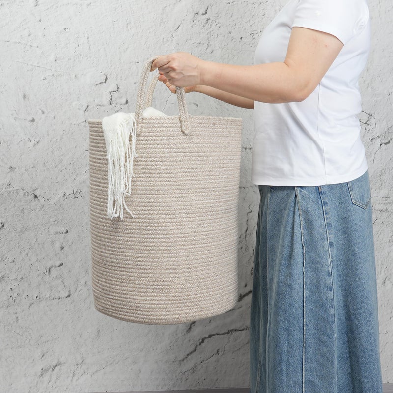 JUNBOLE Woven Cotton Rope Laundry basket-15â€X20â€ Laundry Hamper-Rope Storage Basket for Dirty Clothes, Toys and Blankets Perfect for Bathroom, Baby nursery and Living Room Storage (oatmeal) - Image 3