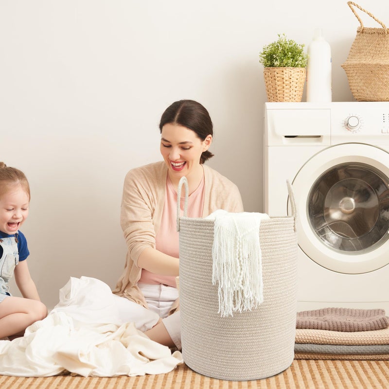 JUNBOLE Woven Cotton Rope Laundry basket-15â€X20â€ Laundry Hamper-Rope Storage Basket for Dirty Clothes, Toys and Blankets Perfect for Bathroom, Baby nursery and Living Room Storage (oatmeal) - Image 4