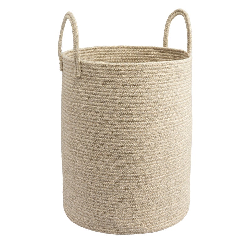 JUNBOLE Woven Cotton Rope Laundry basket-15â€X20â€ Laundry Hamper-Rope Storage Basket for Dirty Clothes, Toys and Blankets Perfect for Bathroom, Baby nursery and Living Room Storage (oatmeal) - Image 1