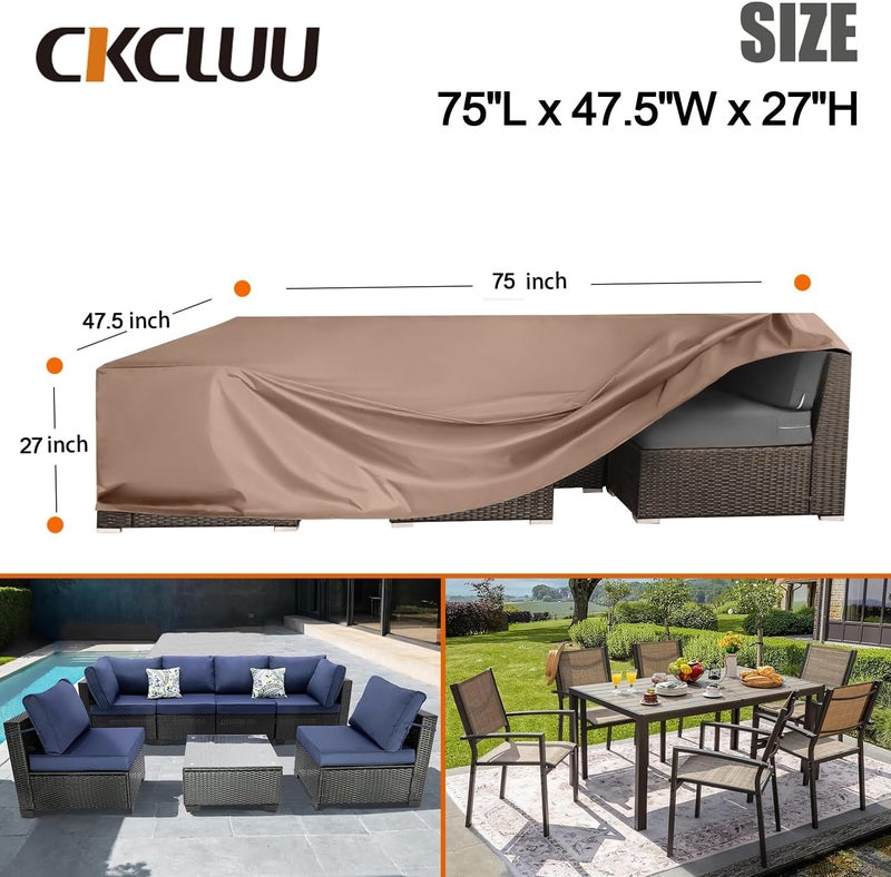 CKCLUU Patio Furniture Covers Waterproof Outdoor Furniture Cover Heavy Duty Outdoor Sectional Sofa Couch Cover Outside Dining Set Table and chairs Covers Heavy Duty Brown 75" L x 47.5" W - Image 2