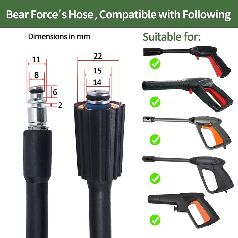 BEAR FORCE - Pressure Washer Hose Replacement 10 m x 160 Bar, Compatible with Black & Decker PW1300 PW1400 / AR Blue Clean 100 Series High Pressure Cleaner - Image 4