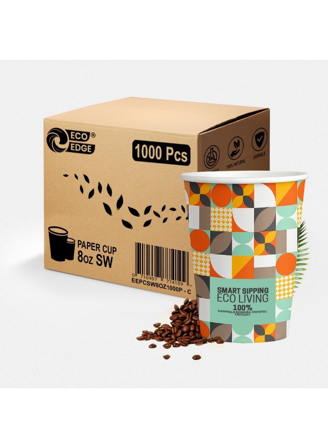 EcoEdge 8 Oz Disposable Stylish Printed Paper Cups (Pack of 1000) | For Turkish Coffee, Shakes, Lemonade, Drinks | Heat Resistant, Lightweight, Durable | Camping, Picnic, BBQ, Outdoors | 100% Natural - Image 1