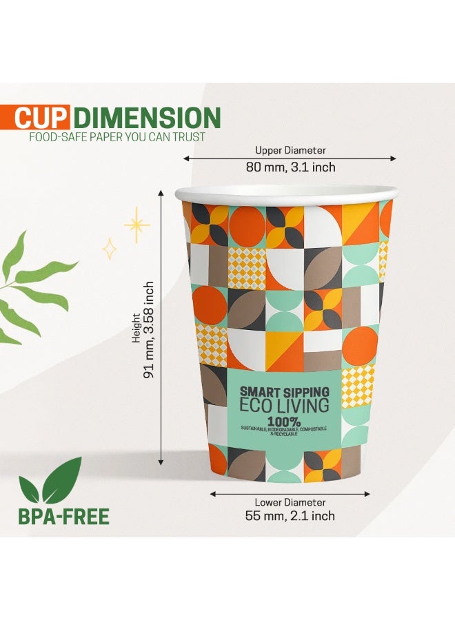 EcoEdge 8 Oz Disposable Stylish Printed Paper Cups (Pack of 1000) | For Turkish Coffee, Shakes, Lemonade, Drinks | Heat Resistant, Lightweight, Durable | Camping, Picnic, BBQ, Outdoors | 100% Natural - Image 3