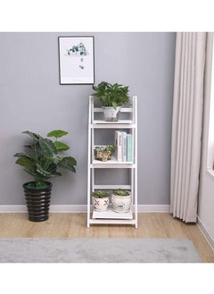 LINGWEI Wooden Foldable Plant Stand Book Shelf Display Flower Rack Stand 3 Layer Sollid Wood Ladder Design Flower Vase Shelves Bathroom Shelf (White)  - Image 2
