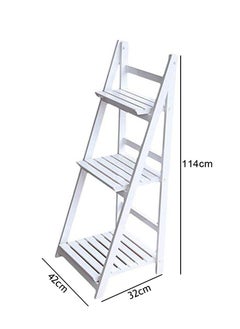 LINGWEI Wooden Foldable Plant Stand Book Shelf Display Flower Rack Stand 3 Layer Sollid Wood Ladder Design Flower Vase Shelves Bathroom Shelf (White)  - Image 4