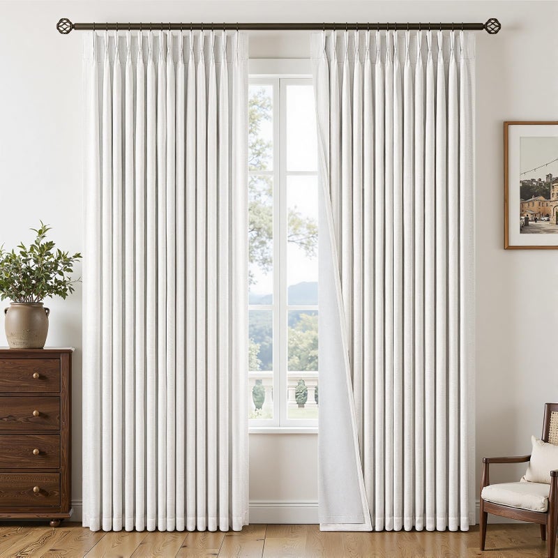 Topfinel Pinch Pleated Curtains Blackout 84 Inch 2 Panels Set, Dual Layer Natural Linen 100% Blackout Panels for Bedroom Living Room, Neutral Farmhouse Aesthetic Beige White Drapes 40" W*84" L - Image 1