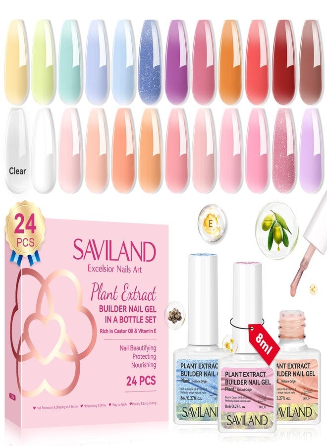 SAVILAND Builder Nail Gel 24 Colors: Castor Oil & Vitamin E Builder in a Bottle Translucent Color Hard Gel for Nails Strengthener Extension Care Repair Home Salon Professionals - Image 1