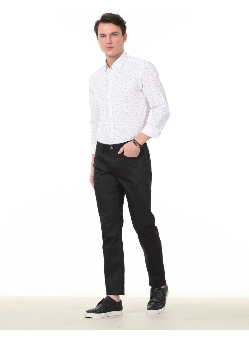 Kip Black Plain Woven Fitted Fit Casual Cotton Blend Trousers