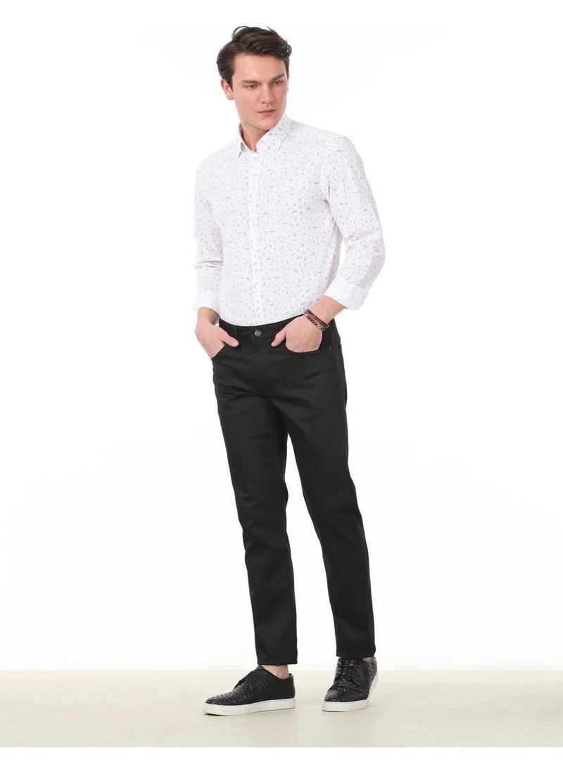 Kip Black Plain Woven Fitted Fit Casual Cotton Blend Trousers