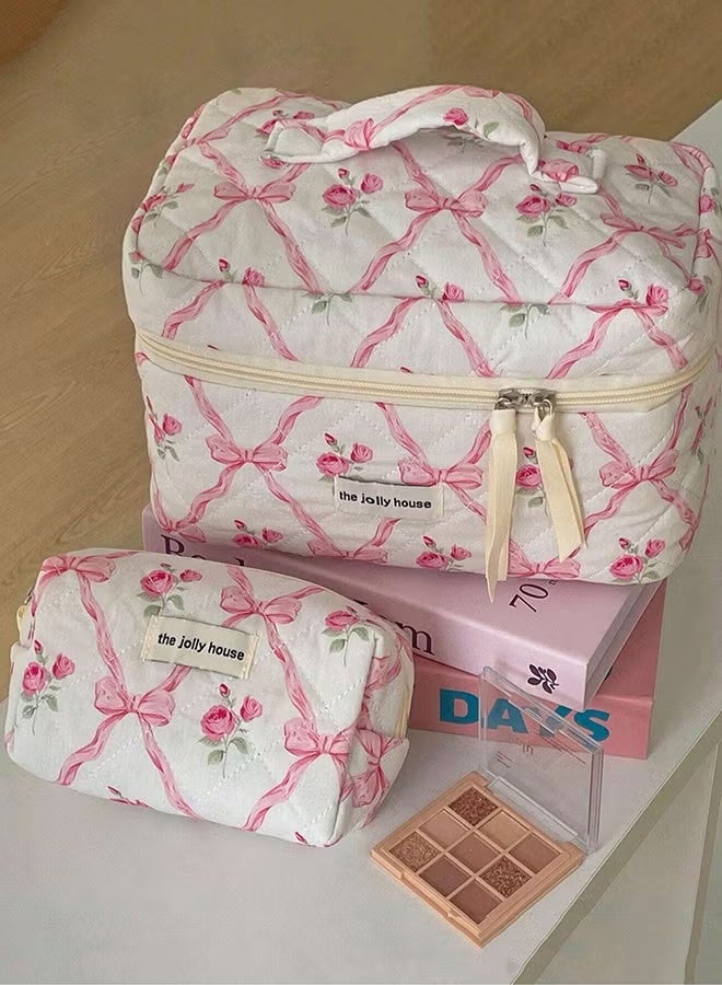 Ucanbe 3-Piece Large Quilted Makeup Bag Set for Women & Girls – Floral Cotton Cosmetic Bags for Travel, Toiletry Organizer, and Daily Use - Image 4