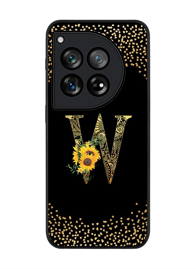 Stylizedd - Rugged Black edge case for OnePlus 12R / OnePlus Ace 3 5G, Slim fit Soft Cover - Custom Monogram Initial Letter Floral Pattern Alphabet - W ( Black) - Image 1