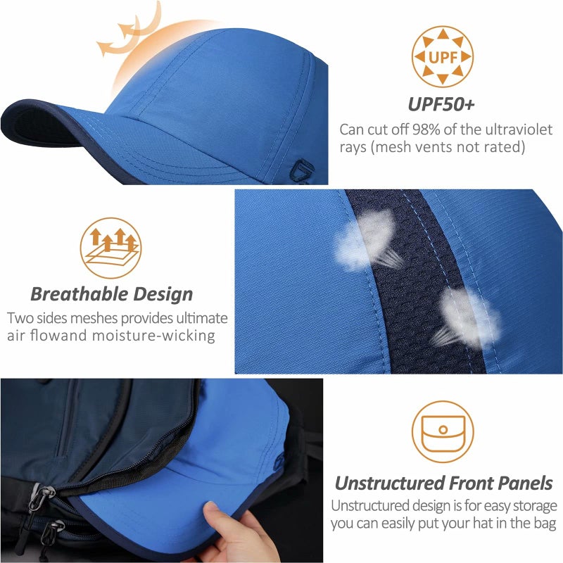 GADIEMKENSD GADIEMKENSD Unstructured Hats Baseball Cap UPF 50+ Quick Drying Running Hat for Men Women Lightweight Breathable Trucker Dad Hat Outdoor Sports Hiking Fishing Golf Mesh Hats Blue  - Image 4