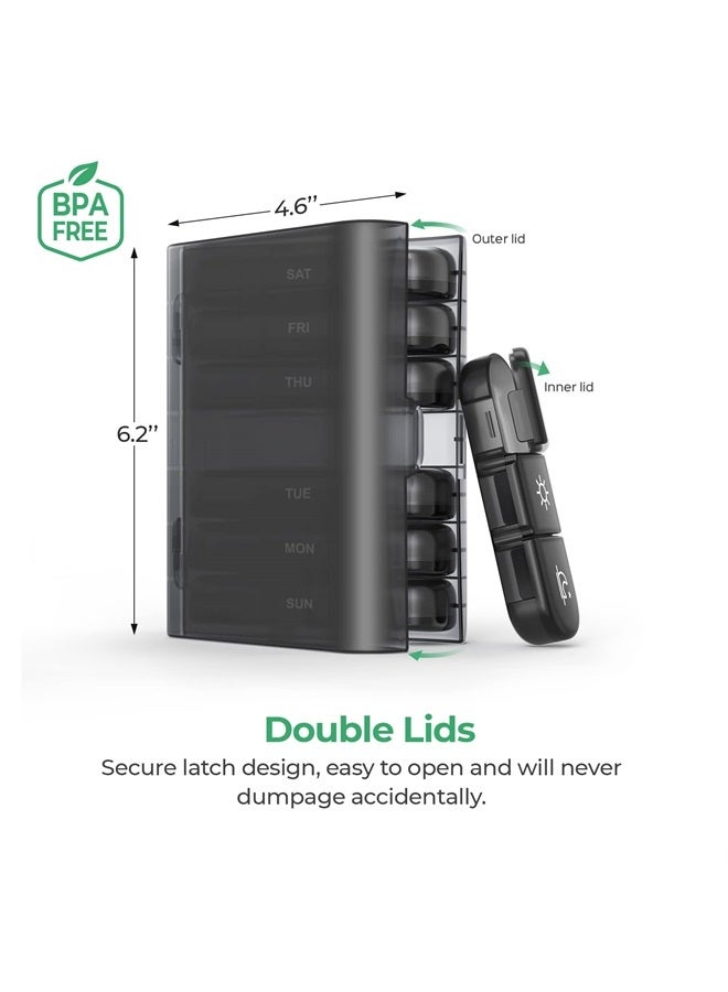 PULIV Weekly Pill Organizer 3 Times a Day, PULIV Portable Travel Pill Box 7 Day with Large Pill Containers, Light-Proof Pill Case for Vitamins, Medication, Supplements and Fish Oils (Black) - Image 4