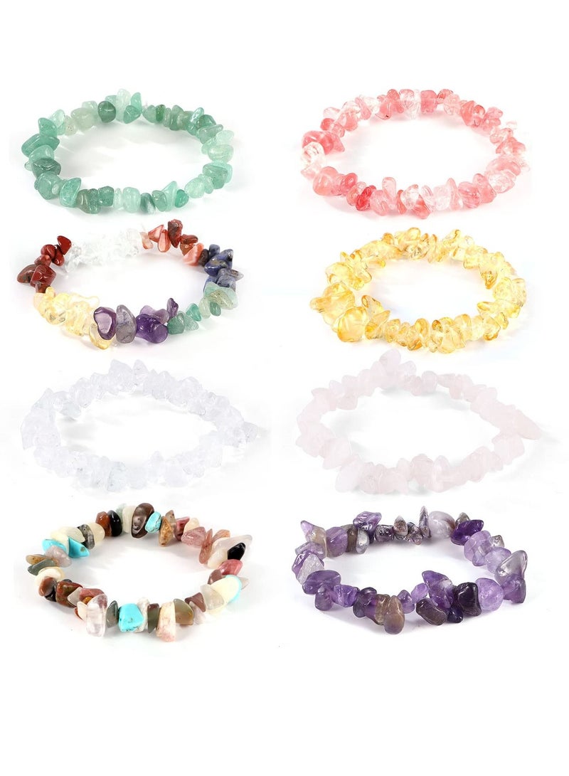 سيوسي Chakra Bracelets for Women, 8pcs Natural Colorful Crystal Bracelets for 7 Chakra Lrregular Gemstone Bracelets Crystal Chip Bracelet for Women Men - Image 1
