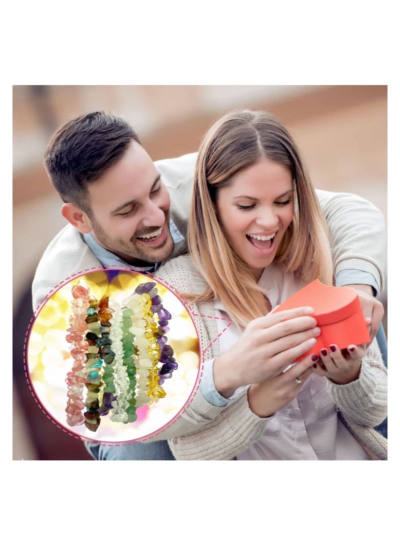 سيوسي Chakra Bracelets for Women, 8pcs Natural Colorful Crystal Bracelets for 7 Chakra Lrregular Gemstone Bracelets Crystal Chip Bracelet for Women Men - Image 5