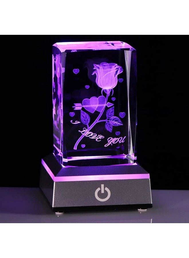 Movdyka - Anniversary Birthday Gifts For Girlfriend Wife Mom Cute 3D Laser Crystal Rose Flower Christmas Valentines Day I Love You Gifts Night Light Romantic For Boyfriend Couples Her Him - Image 1
