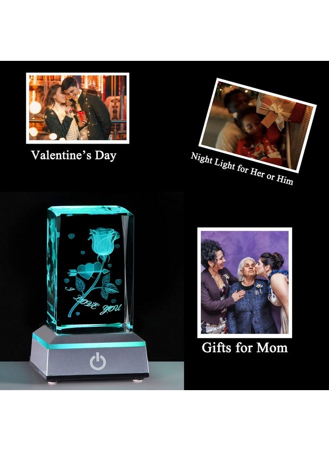 Movdyka - Anniversary Birthday Gifts For Girlfriend Wife Mom Cute 3D Laser Crystal Rose Flower Christmas Valentines Day I Love You Gifts Night Light Romantic For Boyfriend Couples Her Him - Image 1