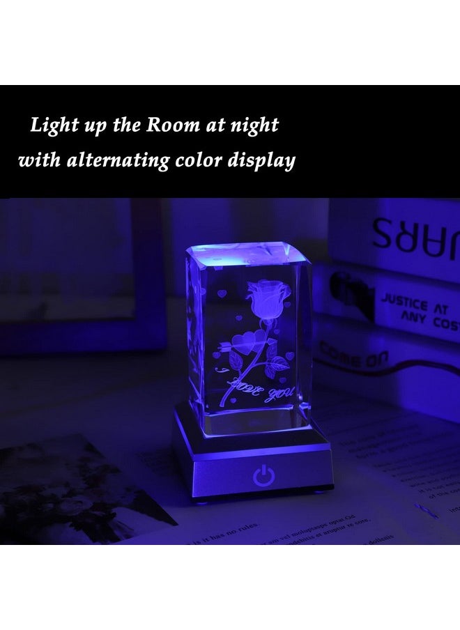 Movdyka - Anniversary Birthday Gifts For Girlfriend Wife Mom Cute 3D Laser Crystal Rose Flower Christmas Valentines Day I Love You Gifts Night Light Romantic For Boyfriend Couples Her Him - Image 1
